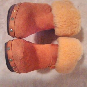 UGG Brown Heeled Boots with Gold Studs